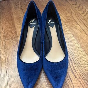 B Brian Atwood Navy Velvet Block Heel Women's Shoes